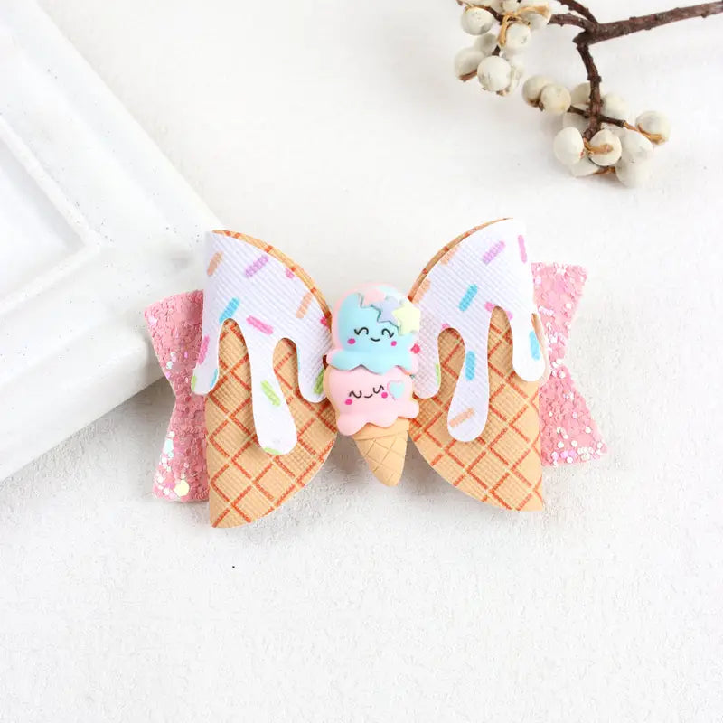 Glitter Ice Cream Cone Bow