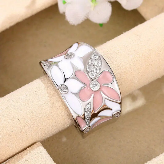 Pink and White Enamel Ring