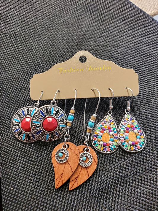 3-Pc Colorful Boho Earrings Set