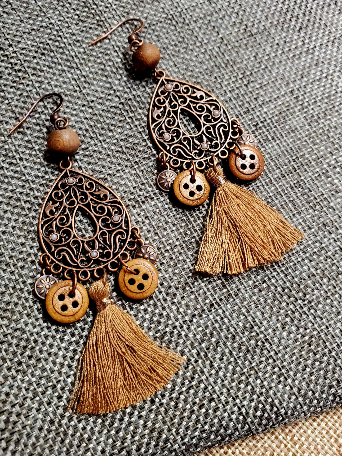 Boho Tassel Button Earrings