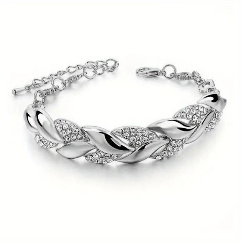 Rhinestone Leaf Tennis Bracelet