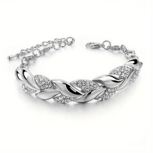 Rhinestone Leaf Tennis Bracelet