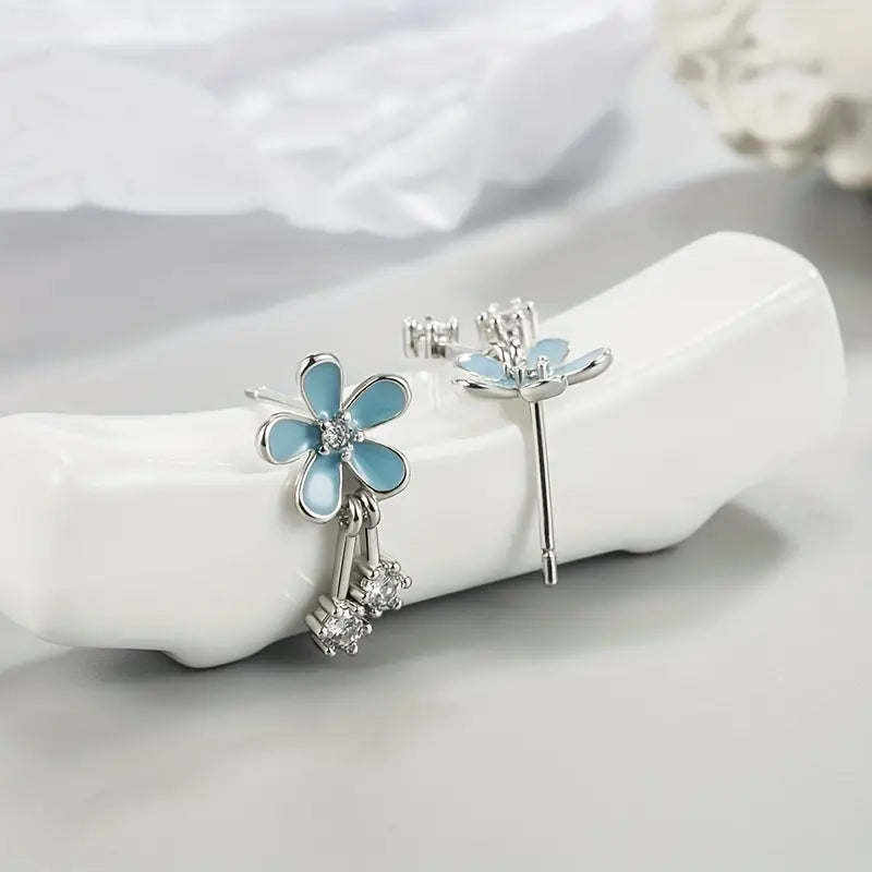 Blue Daisy CZ Earrings