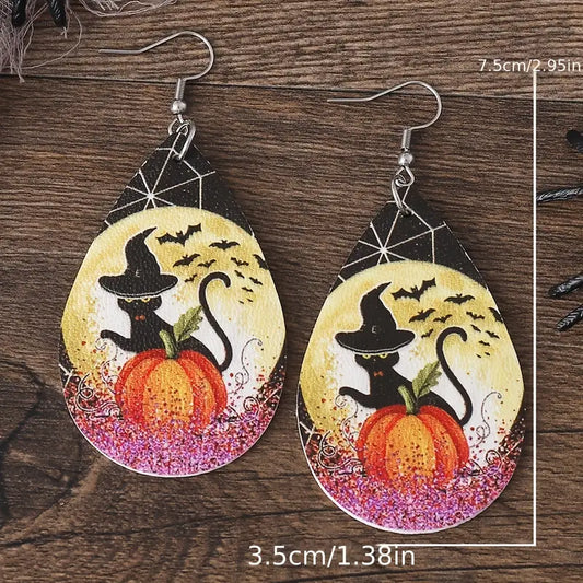 Spooky Kitty Teardrop Earrings