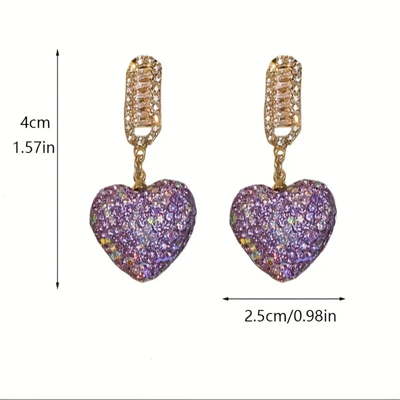 Purple CZ Heart Earrings