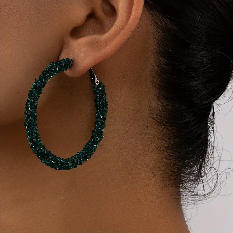 Large Full Rhinestone Hoop Earrings