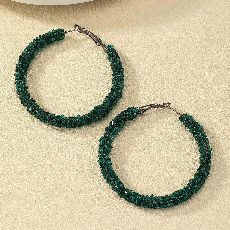 Large Full Rhinestone Hoop Earrings