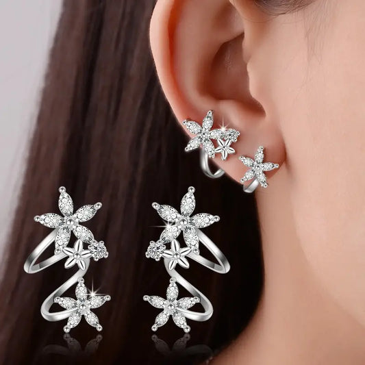 Rhinestone Flower Ear Wraps