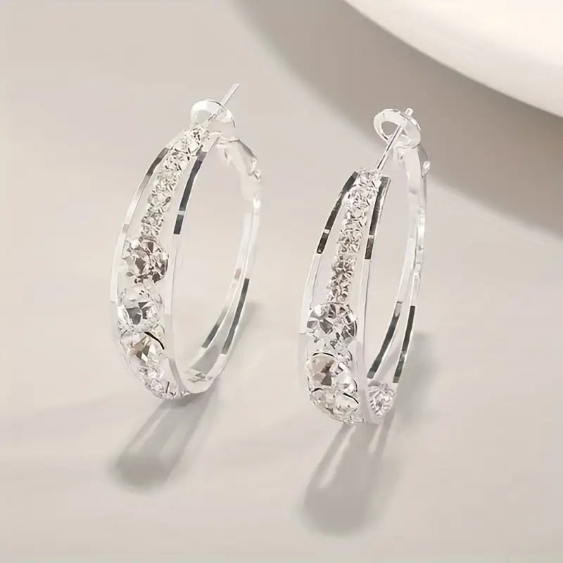 Inlaid Rhinestone Hoop Earrings