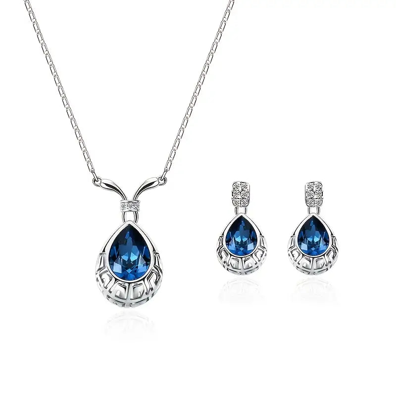 Deep Blue Teardrop Necklace Set