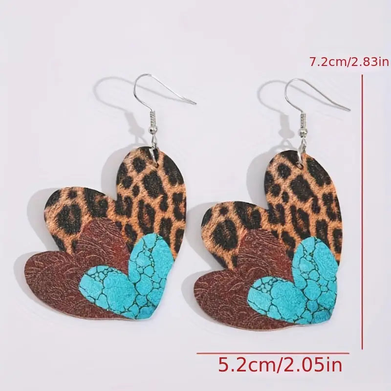 Cheetah and Turquoise Heart Earrings