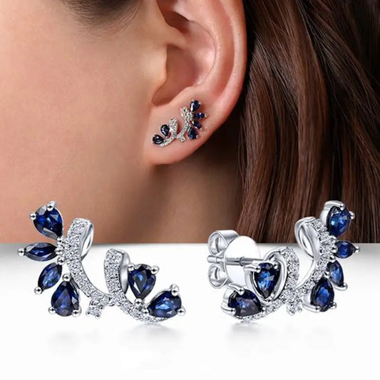 Blue Rhinestone Climber Earrings