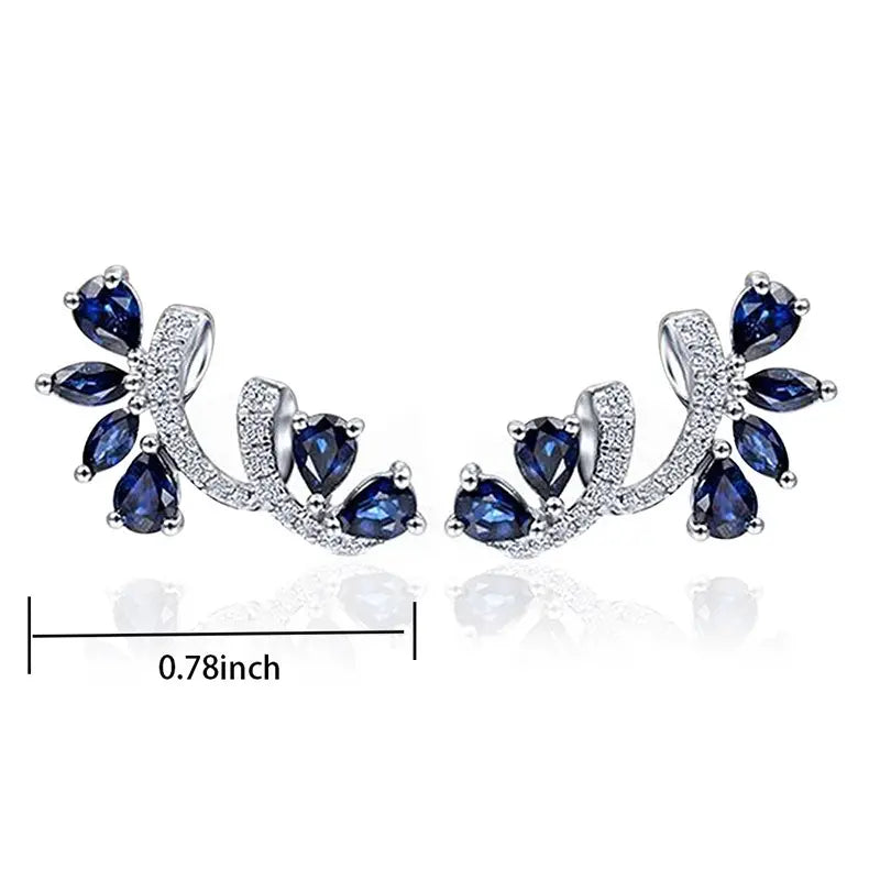 Blue Rhinestone Climber Earrings