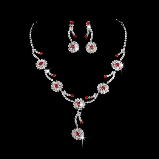 Rhinestone Flower Necklace Set