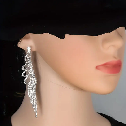 Rhinestone Wing Curtain Earrings