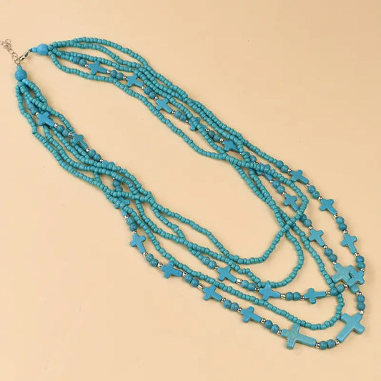 Inline Cross Turquoise Necklace