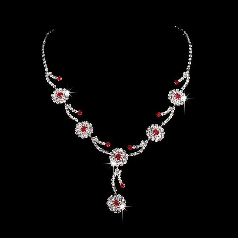 Rhinestone Flower Necklace Set