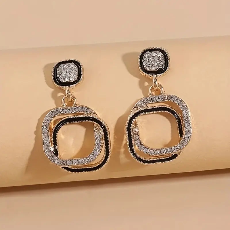 Rhinestone Square in Square Earrings