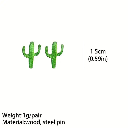 Enamel Cactus Stud Earrings