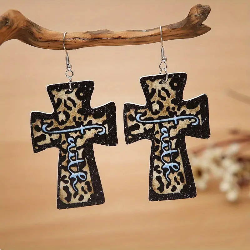 Leopard Cross Earrings