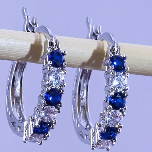 Blue/White Rhinestone Hoops