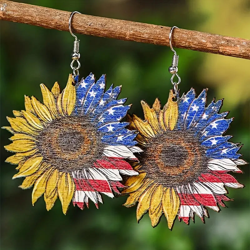 Sunflower Flag Wooden Earrings