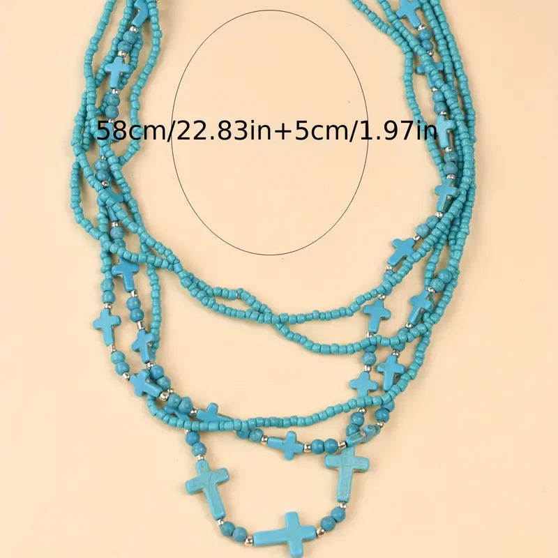 Inline Cross Turquoise Necklace