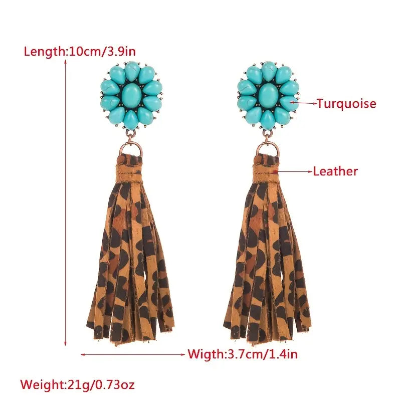 Leopard Fringe Turquoise Earrings