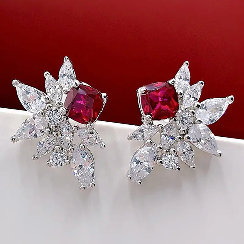 Ruby Rhinestone Cluster Earrings