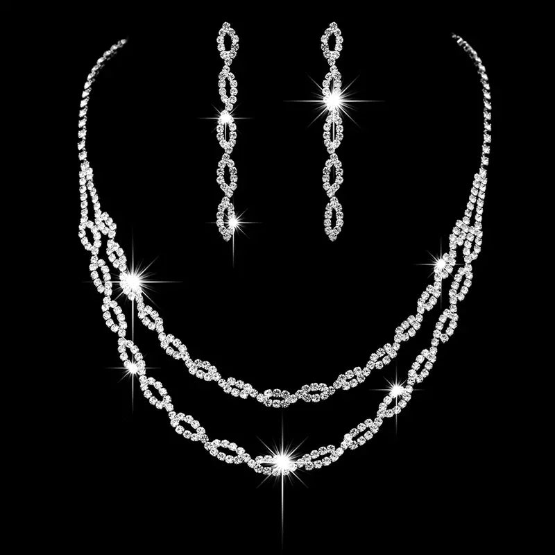 Oval Link Rhinestone Necklace Set