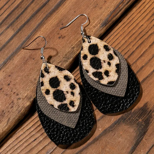 Layered Leopard Leather Earrings