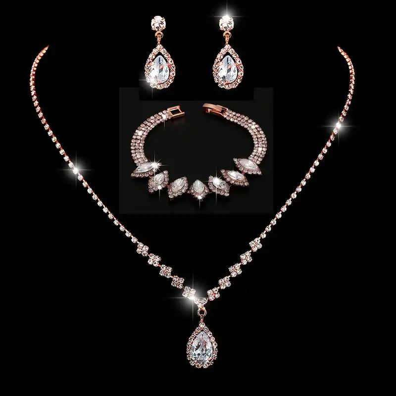 3 Pc Rhinestone Teardrop Set