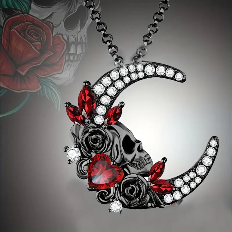 Gothic Skull and Rose Necklace