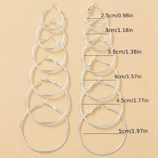 6 Pair Silver Hoop Set