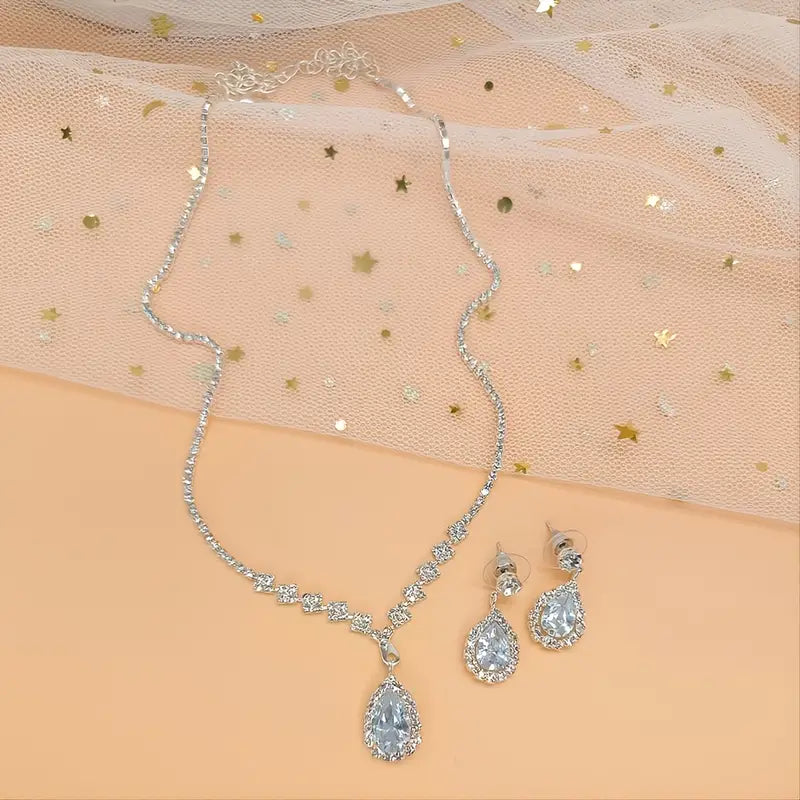 3 Pc Rhinestone Teardrop Set