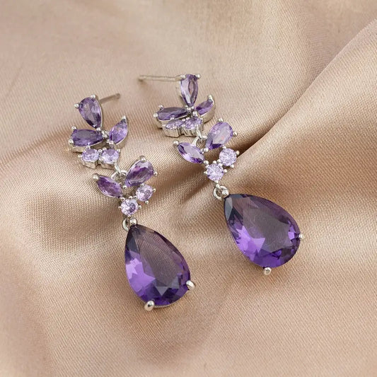 Amethyst Zircon Dangle Earrings