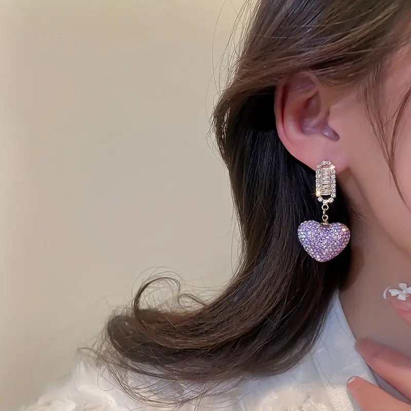 Purple CZ Heart Earrings