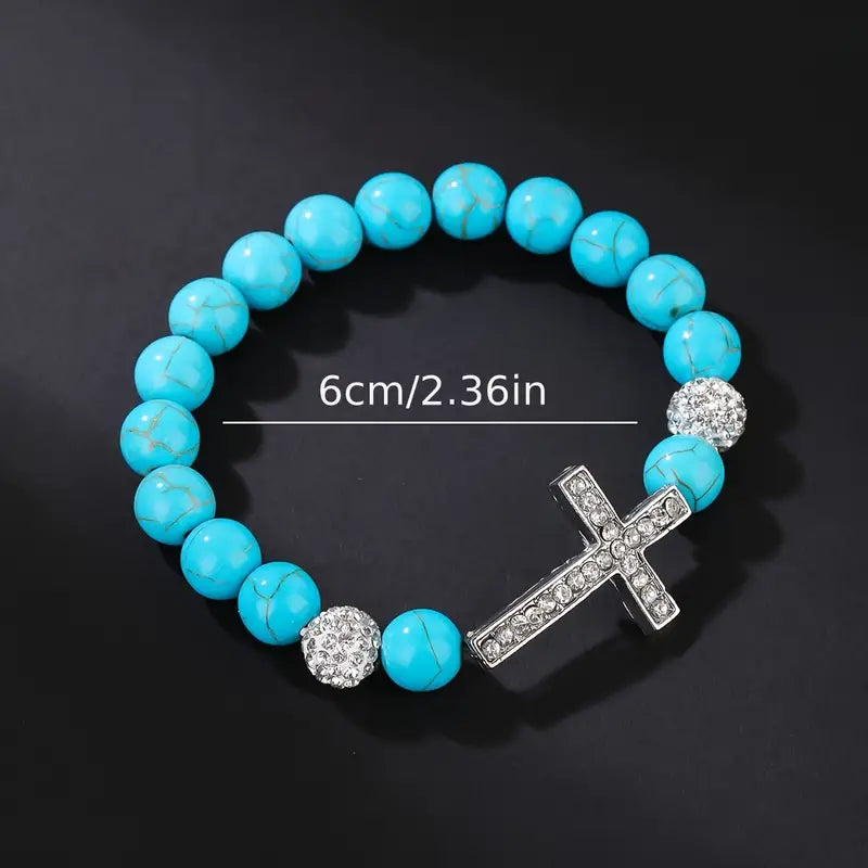 Turquoise Beaded Cross Bracelet