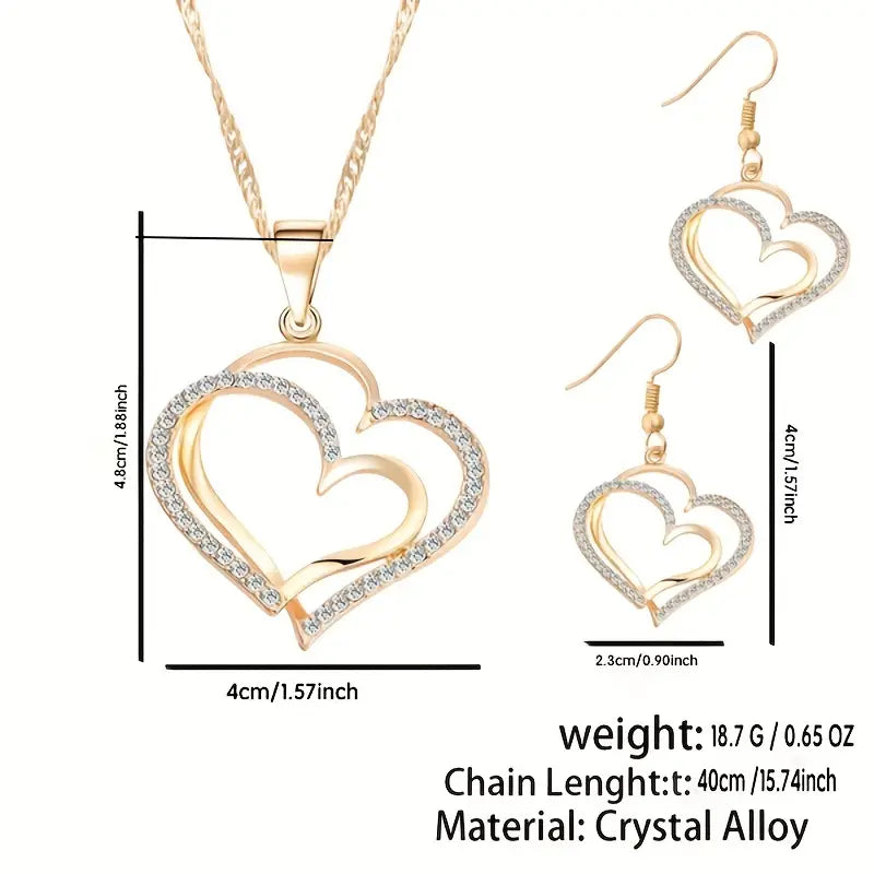 3-Pc Double Heart Necklace Set