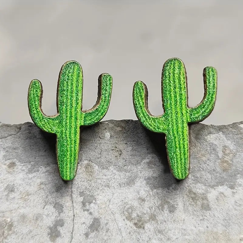 Enamel Cactus Stud Earrings