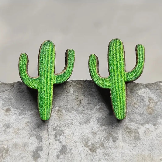 Enamel Cactus Stud Earrings