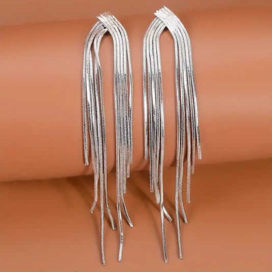 Silver Snake Chain Dangle Earrings