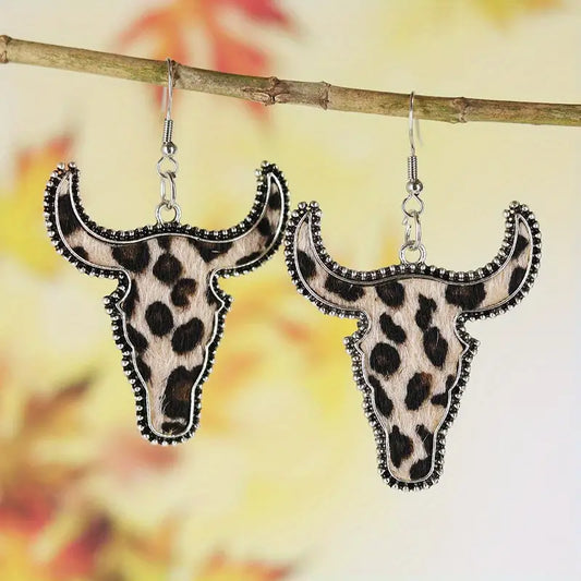 Bull Head Cow Print Earrings