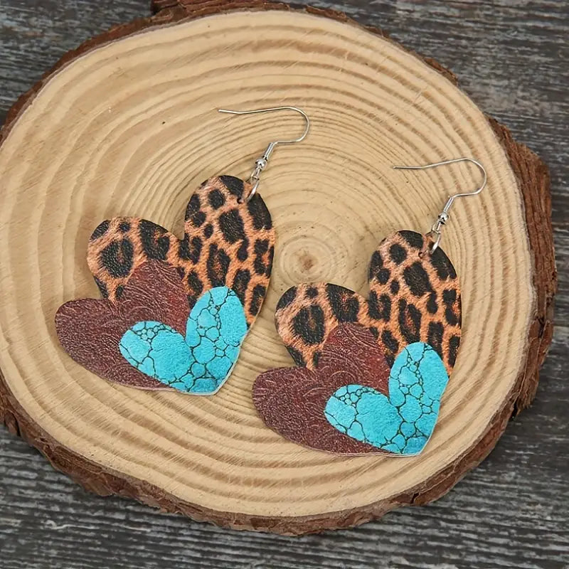 Cheetah and Turquoise Heart Earrings