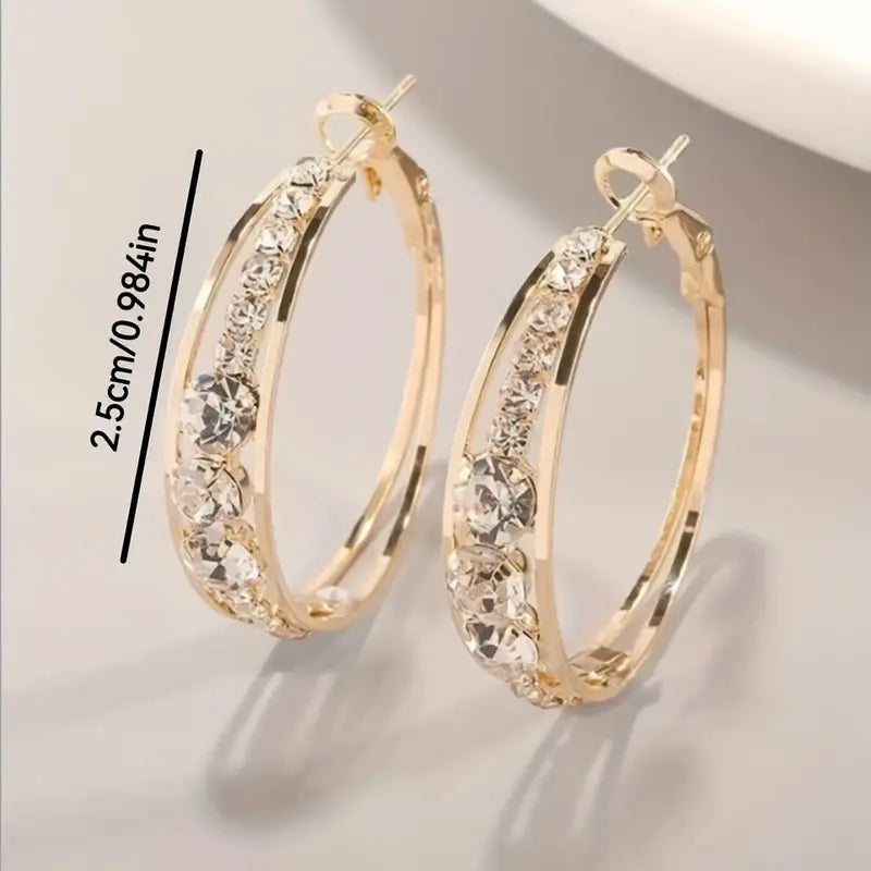 Inlaid Rhinestone Hoop Earrings