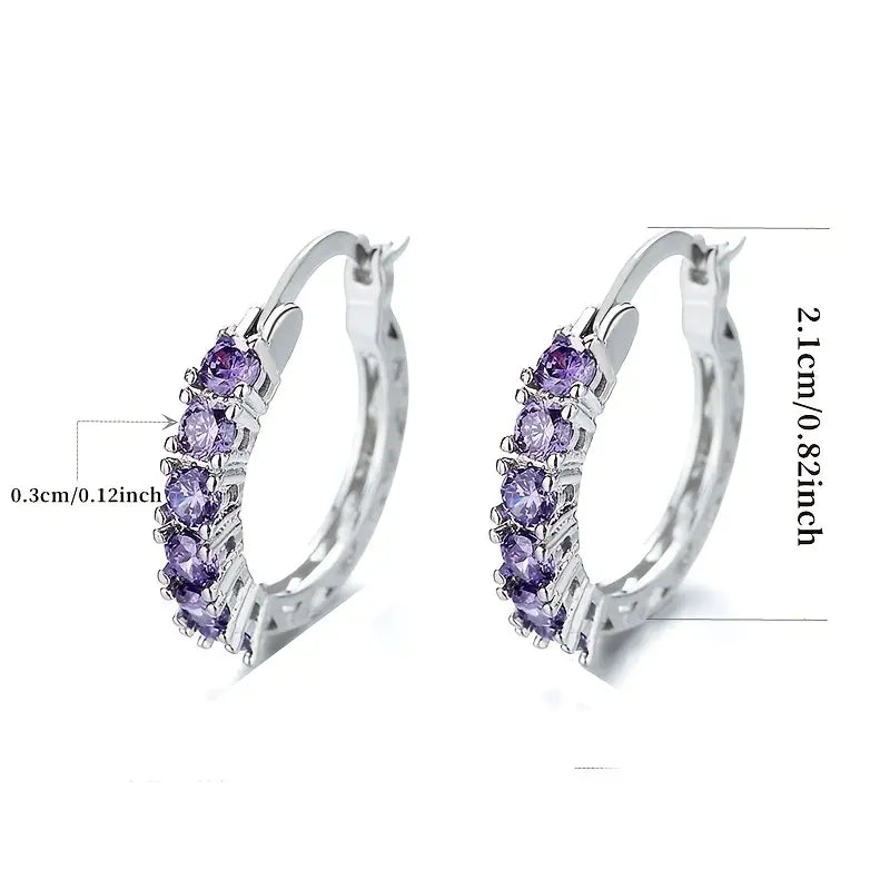 Purple Rhinestone Hoop Earrings