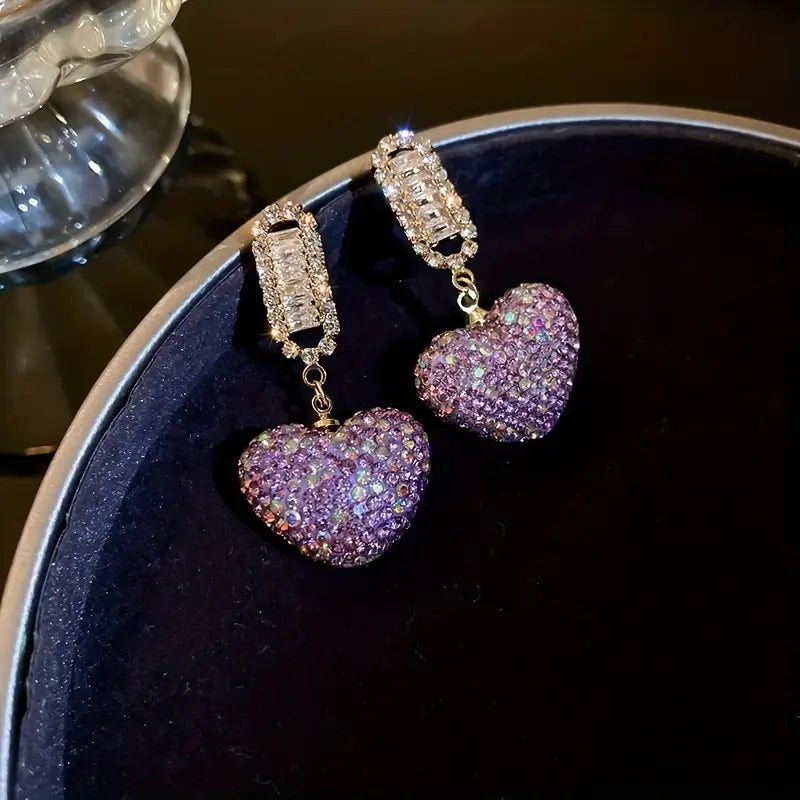 Purple CZ Heart Earrings