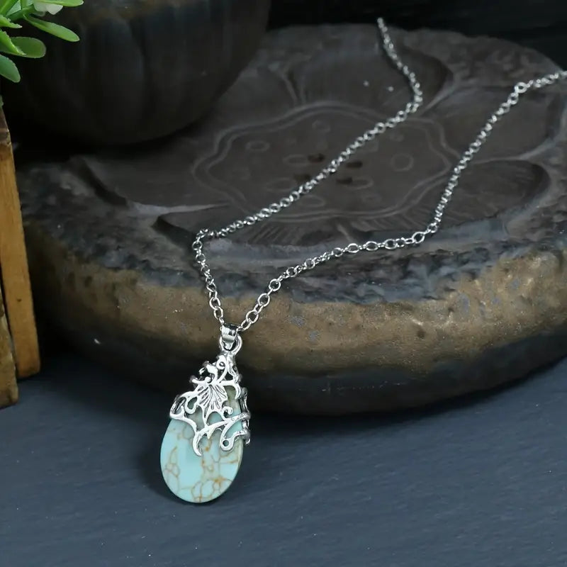 Silver Capped Turquoise Necklace