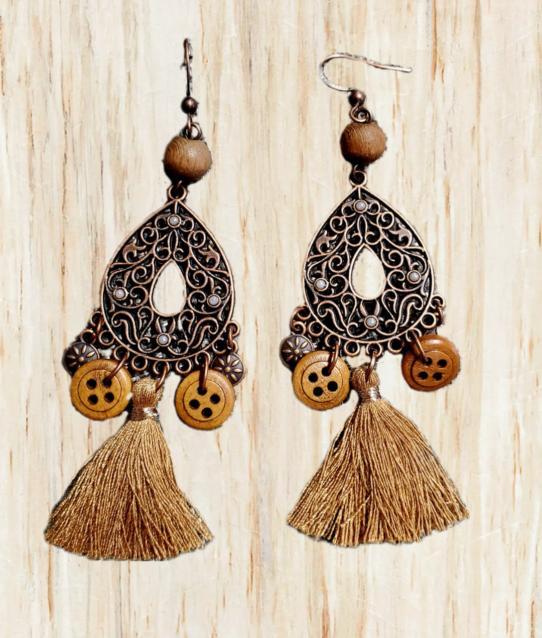 Boho Tassel Button Earrings