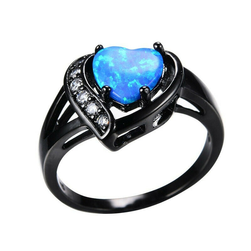 Mystic Heart Shaped CZ Ring Black Ring